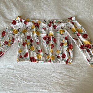 Off Shoulder, Floral, Crop Top